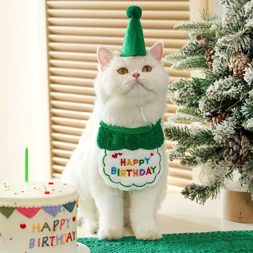 2pcs/Set Happy Birthday Pet Scarf And Hat Set