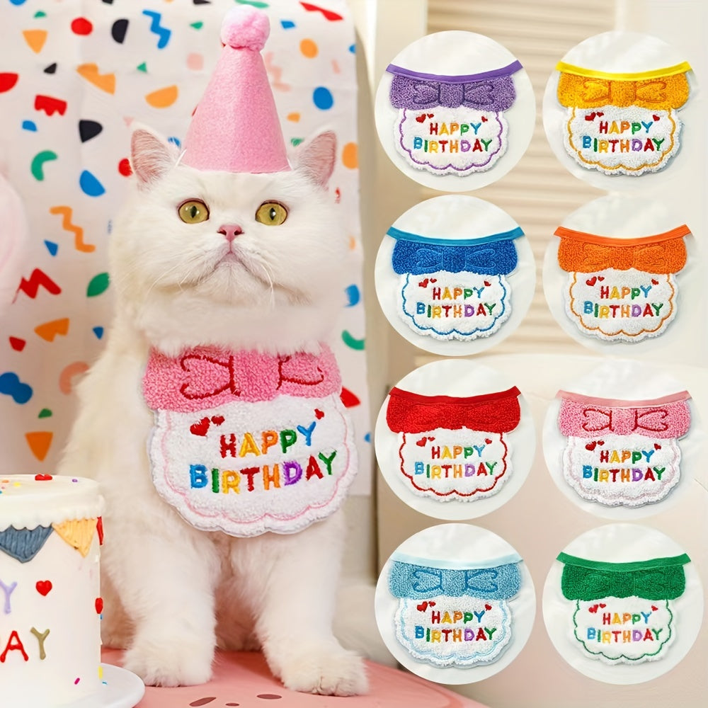 2pcs/Set Happy Birthday Pet Scarf And Hat Set