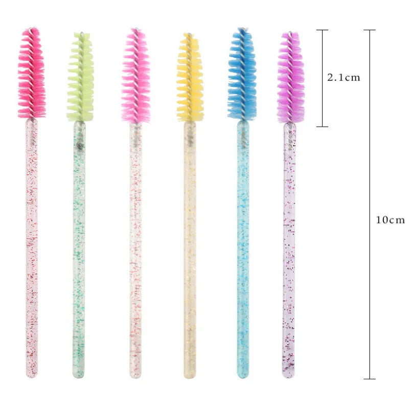 OKAYLASH 50Pcs Disposable Micro Glitter Eyelash Mascara Wands Mini Crystal Eye Lashes Brush Comb Pink White Spoolies