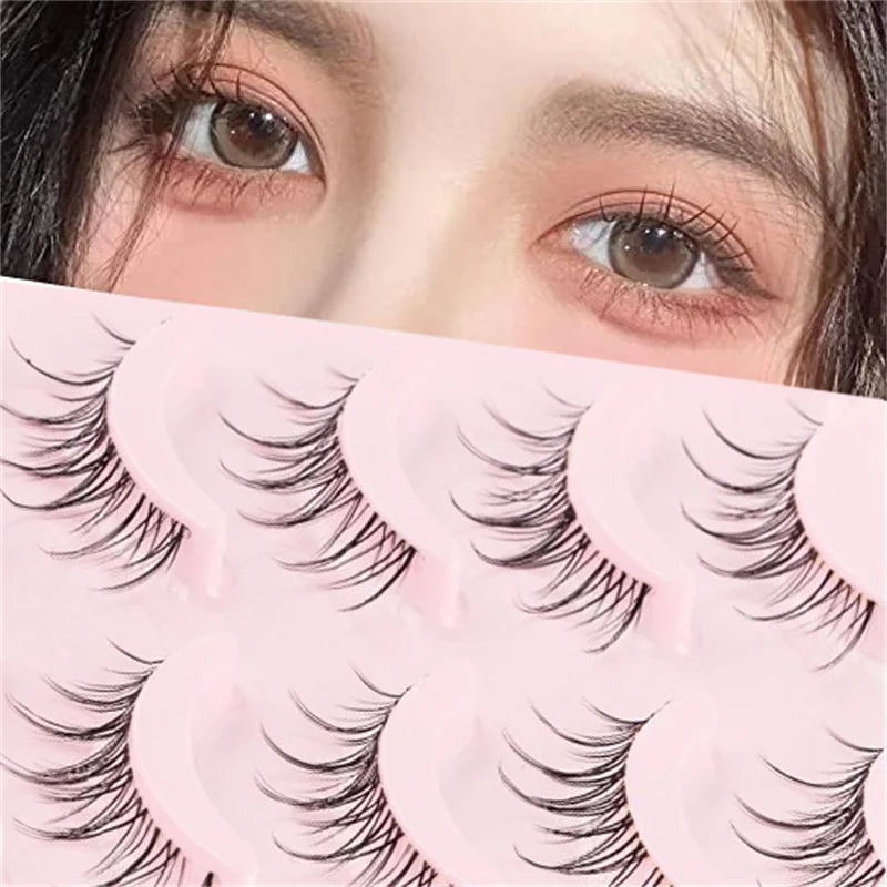 Manga Lashes 5 Pairs Anime Cosplay Faux Mink Lashes Korean Natural short Full Strip Lashes Clear Band Soft Eyelashes Extension