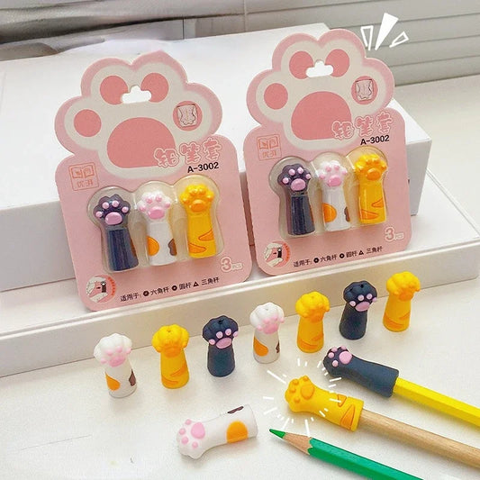 3pcs Cute Cat Paw  Silicone Pencil Cap