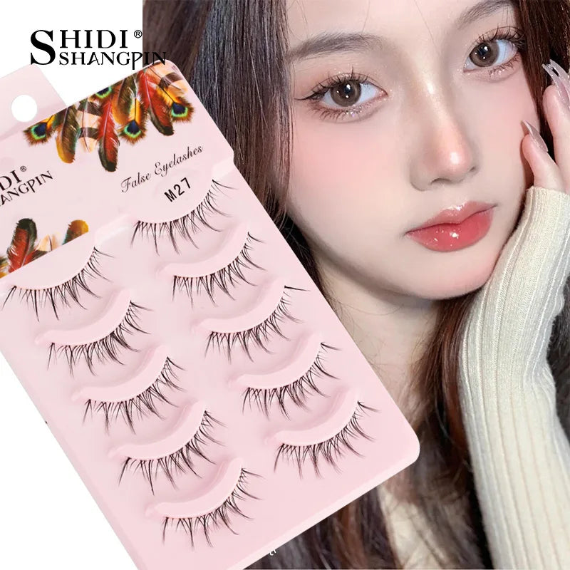 Manga Lashes 5 Pairs Anime Cosplay Faux Mink Lashes Korean Natural short Full Strip Lashes Clear Band Soft Eyelashes Extension