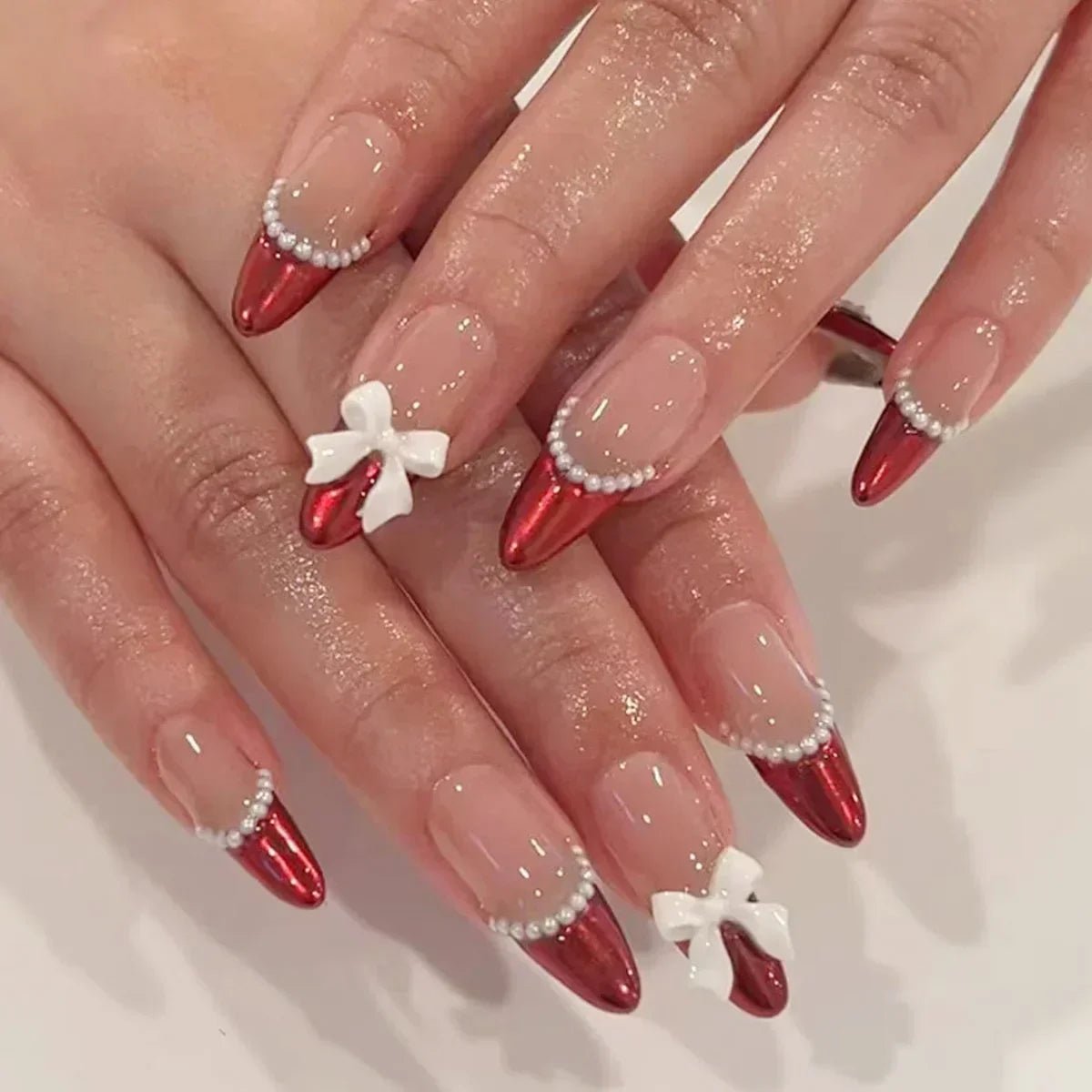 24Pcs Almond  Cute Strawberries Nails