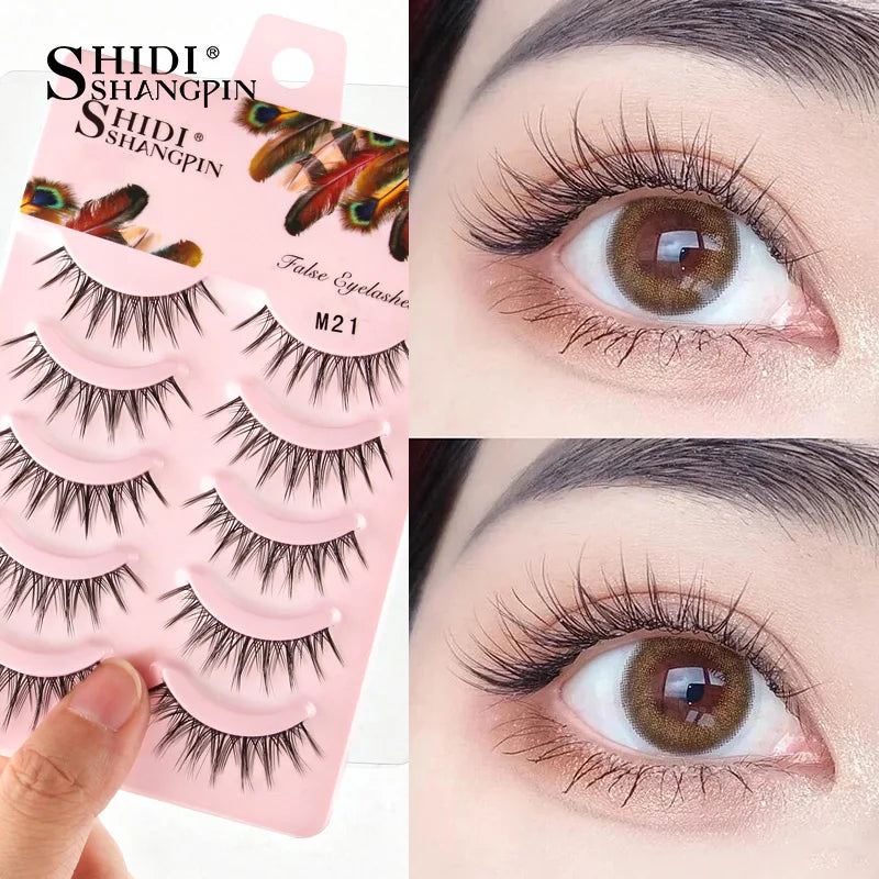 Manga Lashes 5 Pairs Anime Cosplay Faux Mink Lashes Korean Natural short Full Strip Lashes Clear Band Soft Eyelashes Extension